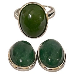 925 Sterling Silver Jade Post Earrings and Matching Ring