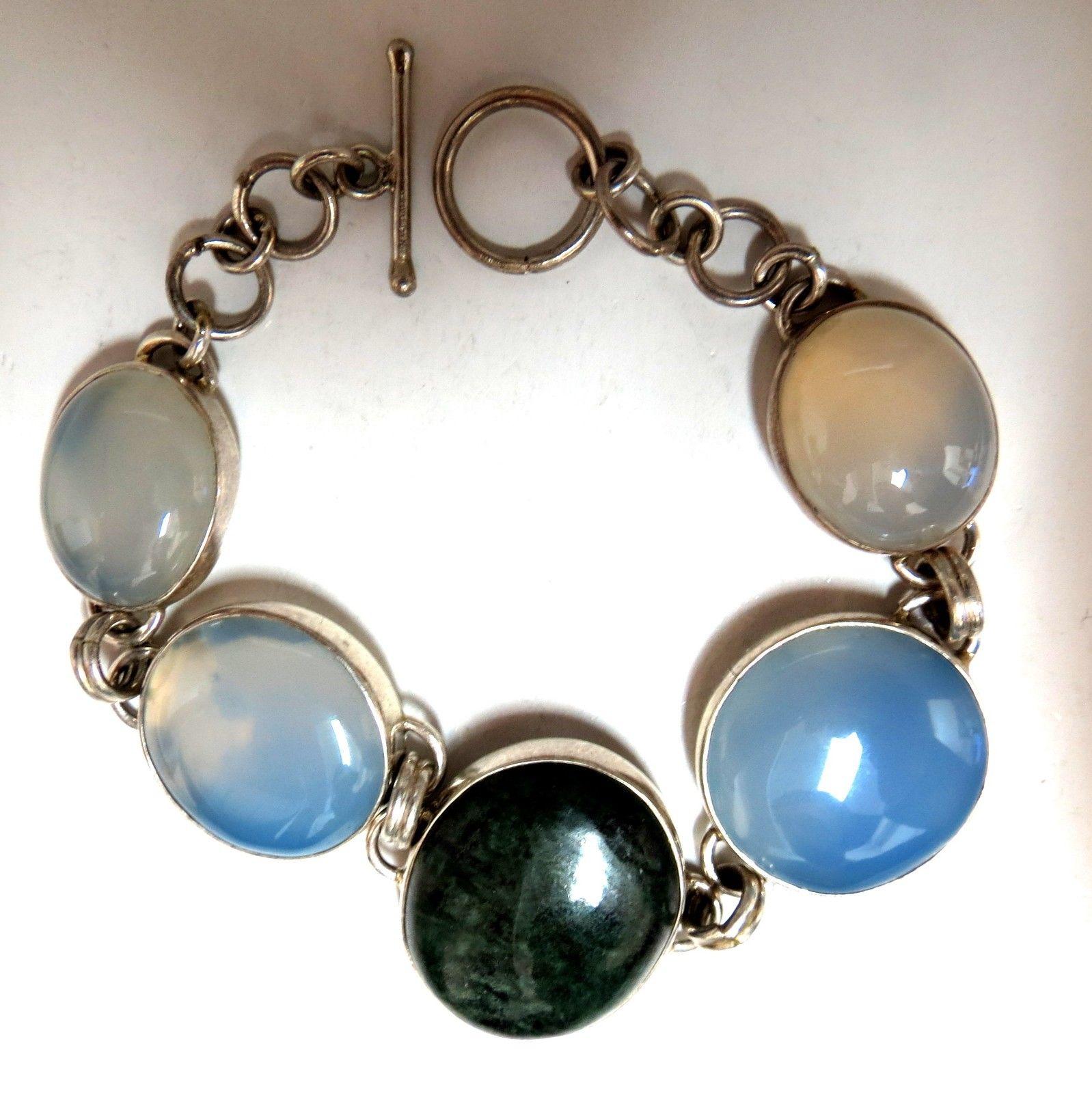 925 Sterling Silver Jasper Chalcedony Moonstone Silver Bracelet In Good Condition For Sale In New York, NY