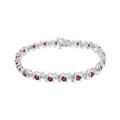 Bracelet tennis à maillons en forme de S en argent sterling .925 avec rubis et diamants créés en laboratoire