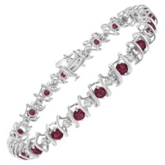 Bracelet tennis à maillons en forme de S en argent sterling .925 avec rubis et diamants créés en laboratoire