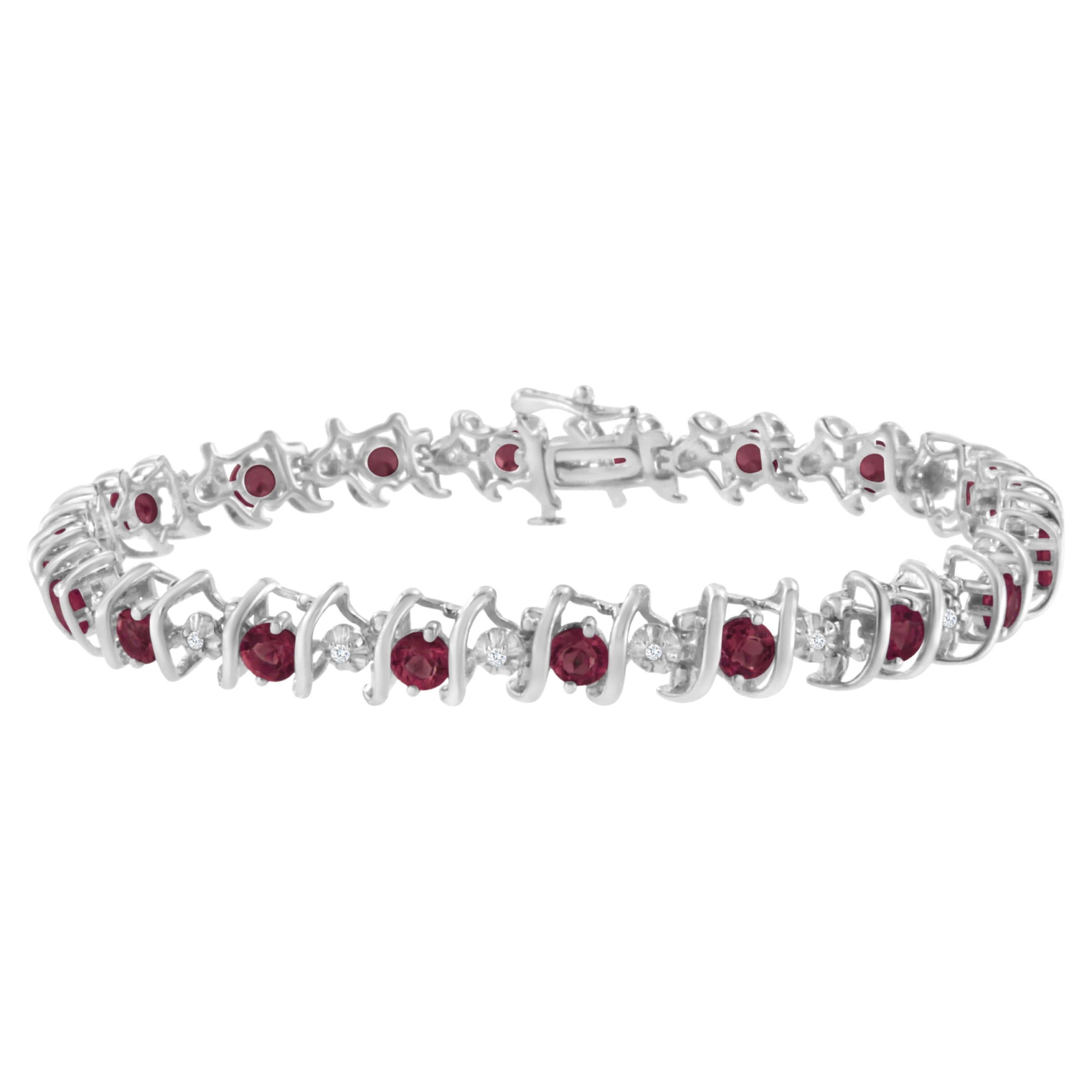.925 Sterling Silver Lab Created Ruby and Diamond S-Link Tennis Bracelet