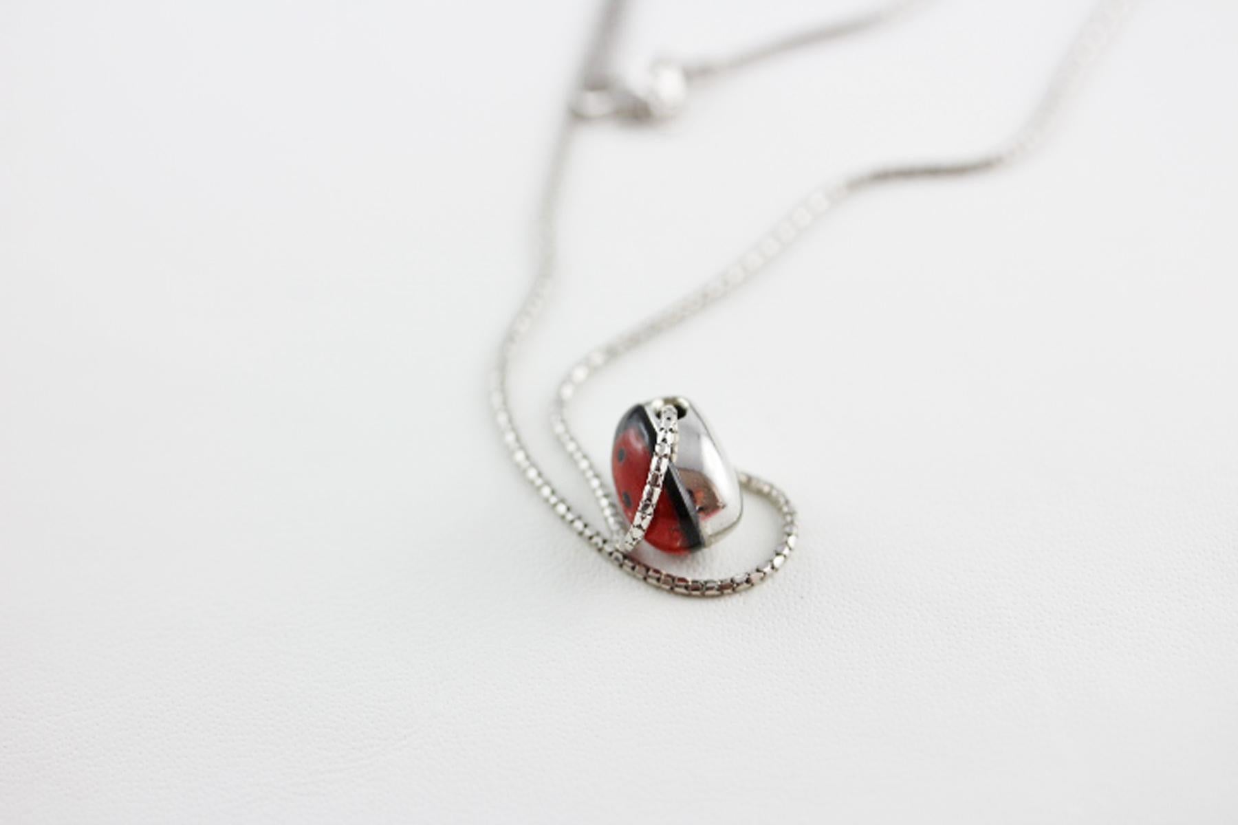 da uomo o donna 925 Collana in argento Sterling Ladybug Red Mediterranean Coral Onyx in vendita