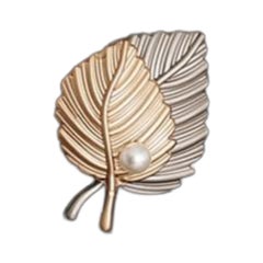 925 Sterling Silver Leaf Pearl Brooch Beautiful Gift For Wedding