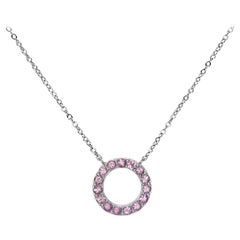 .925 Sterling Silver Light Pink Sapphire Circle Pendant Necklace