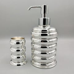 dispensador de jabón líquido y portacepillos de dientes de plata de ley 925