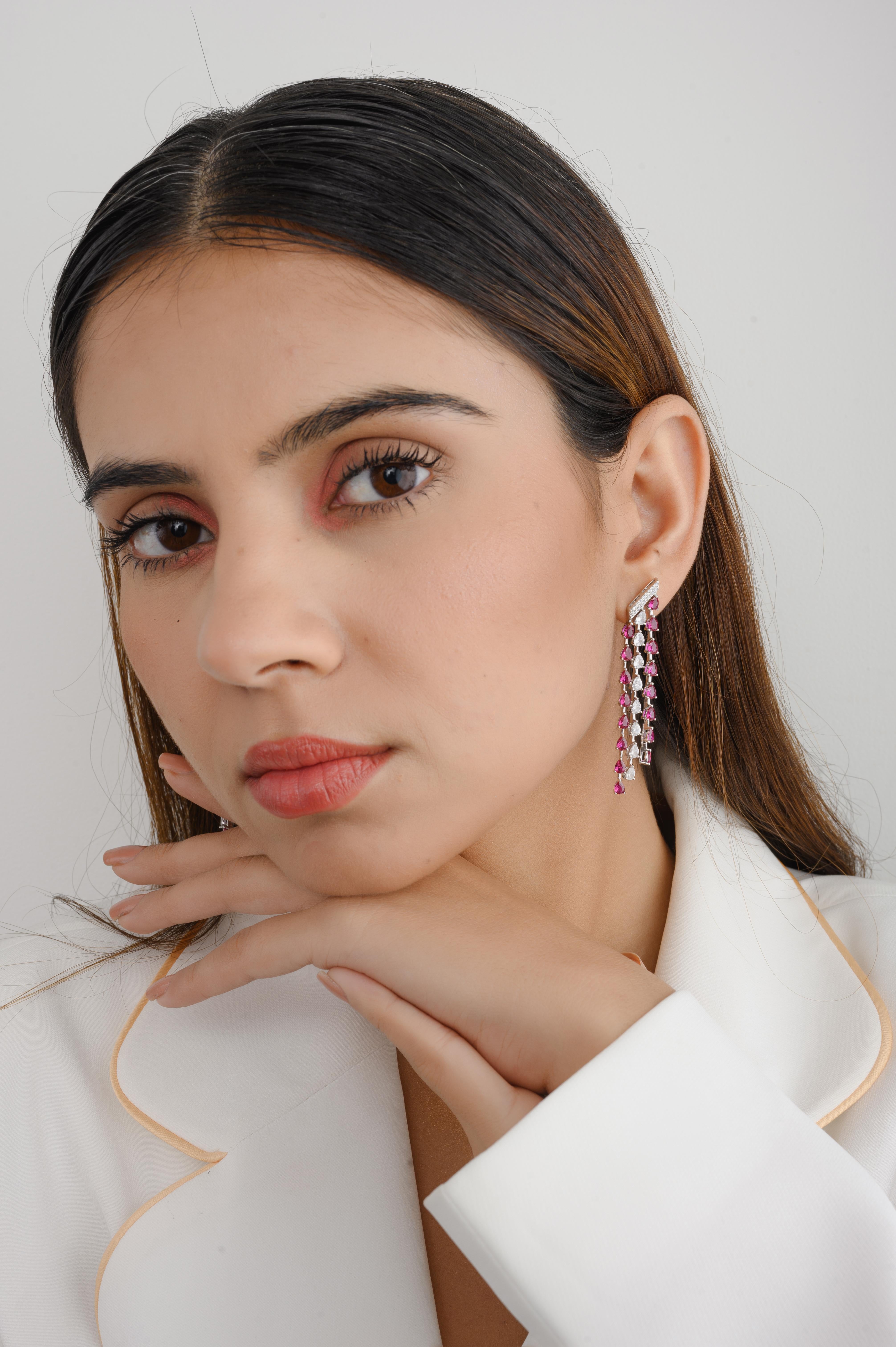 925 Sterling Silver Long Pink and White Zircon Drop Earrings for Engagement For Sale 4