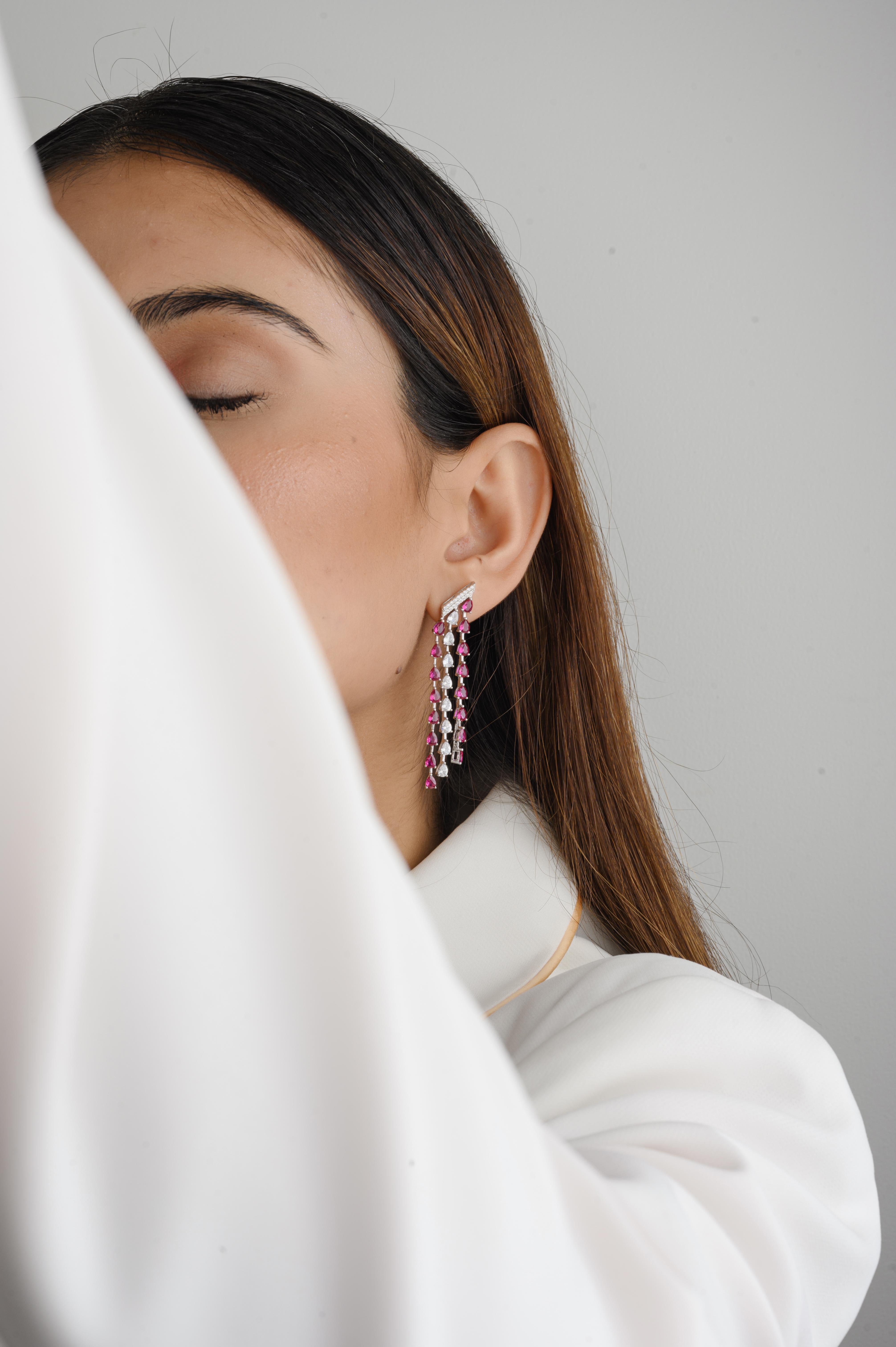 925 Sterling Silver Long Pink and White Zircon Drop Earrings for Engagement For Sale 2