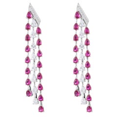 925 Sterling Silver Long Pink and White Zircon Drop Earrings for Engagement