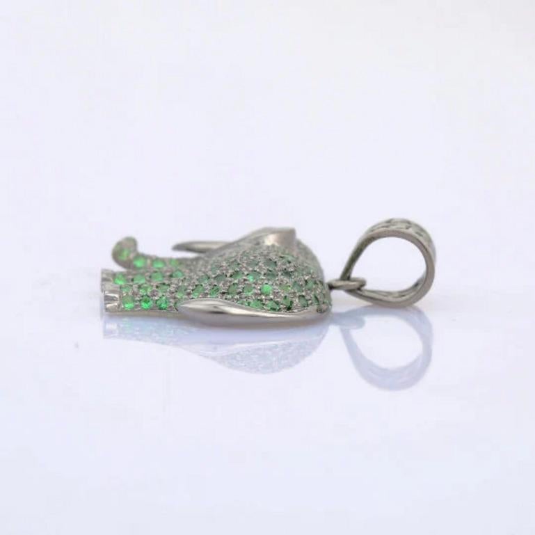 925 Sterling Silver Lucky Charm Elephant Pendant Micro Pave Tsavorite In New Condition For Sale In Houston, TX