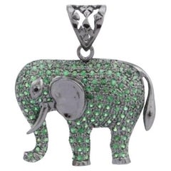 925 Sterling Silver Lucky Charm Elephant Pendant Micro Pave Tsavorite