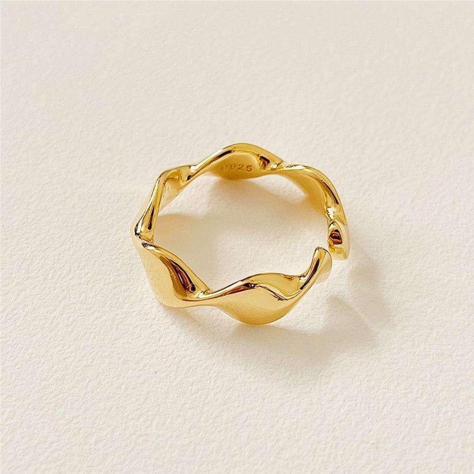 925 Sterling Silver Minimalist Gold Plated Open Adjustable Ring For Women 6
