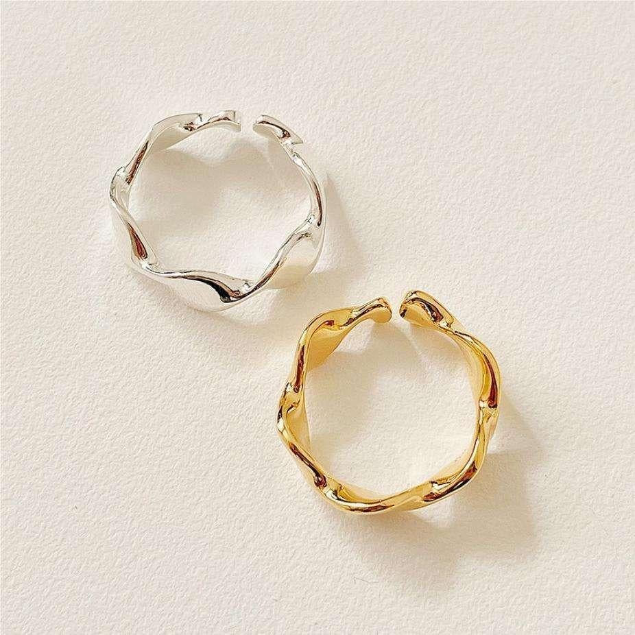 Art Deco 925 Sterling Silver Minimalist Gold Plated Open Adjustable Ring For Women