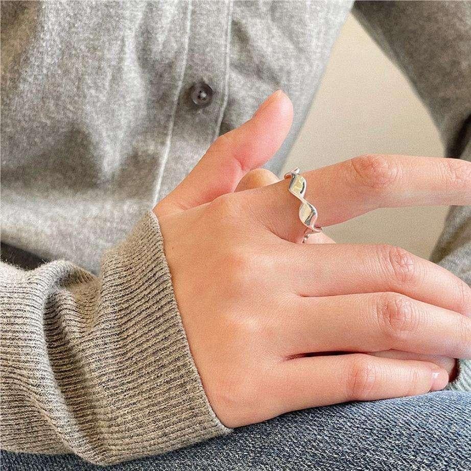 925 Sterling Silver Minimalist Gold Plated Open Adjustable Ring For Women 1