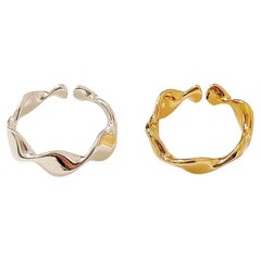 925 Sterling Silver Minimalist Gold Plated Open Adjustable Ring For Women (Bague ouverte réglable en argent sterling 925 pour femmes)