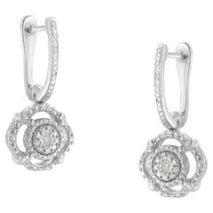 Pendientes colgantes y de gota con acento de diamantes en engaste milagro de plata de ley .925