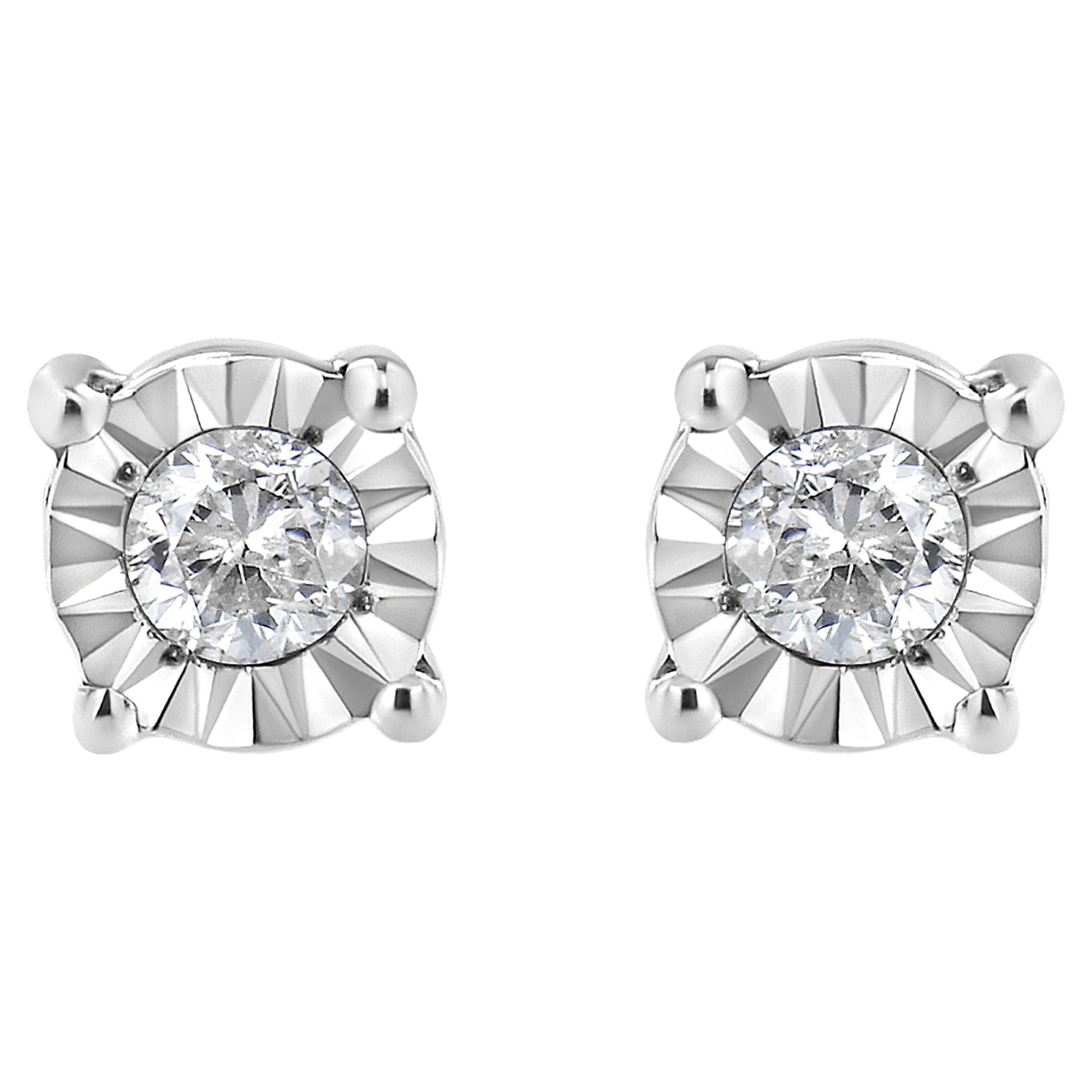 .925 Sterling Silver Miracle Set Diamond Accent Solitaire Stud Earring