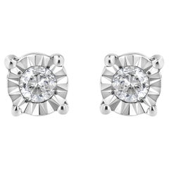 .925 Sterling Silver Miracle Set Diamond Accent Solitaire Stud Earring