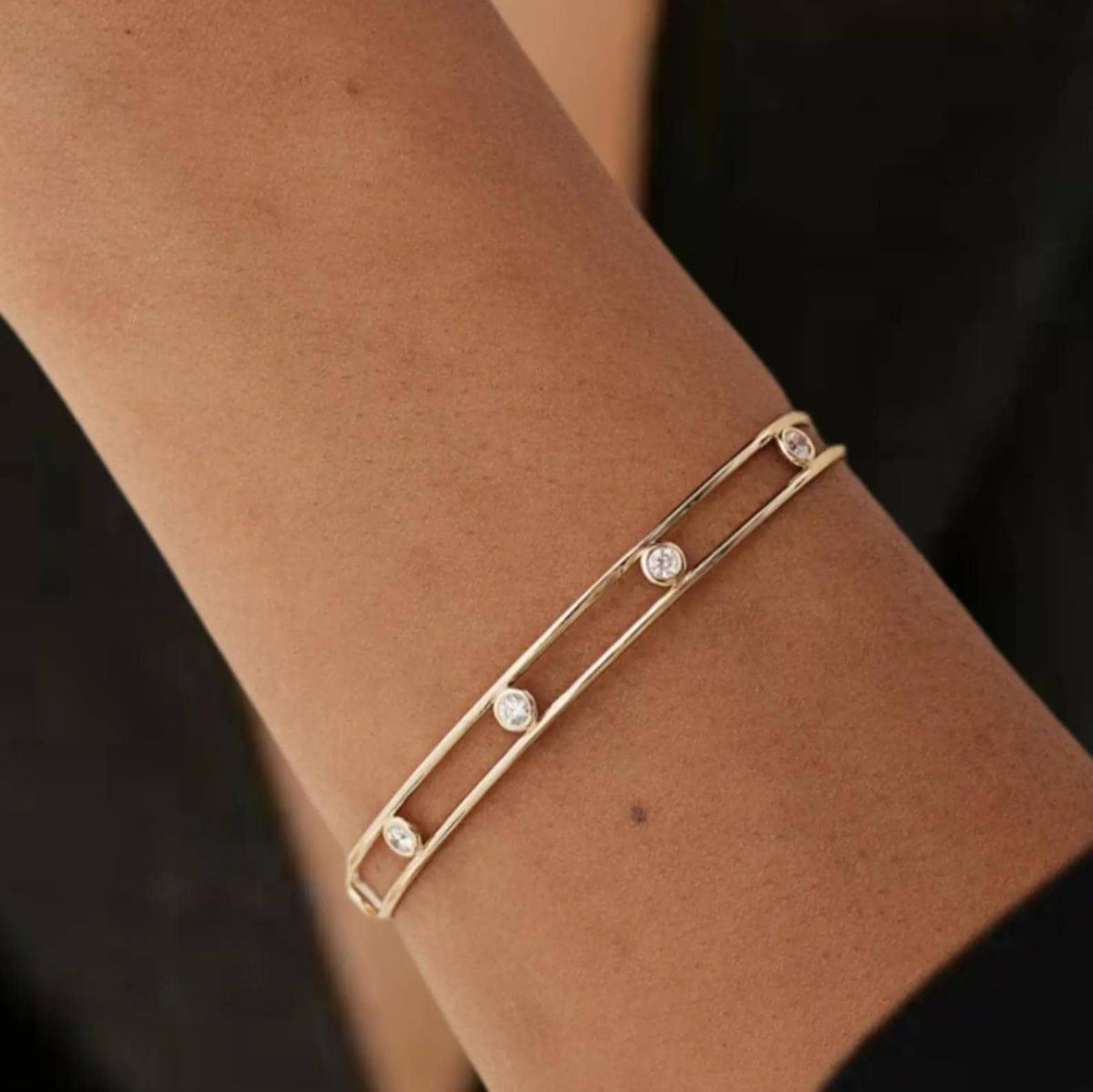 925 Sterling Silver Moissanite Bangle Bracelet For Women Minimalist Gift For Her