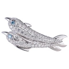 925 Sterling Silver Moissanite Dolphin Brooch Beautiful Gift For Wedding
