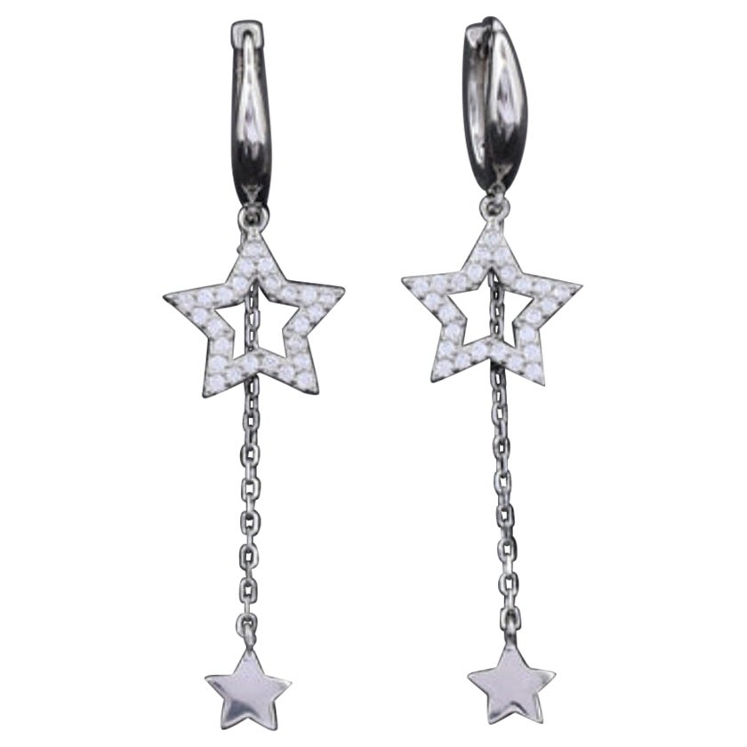 925 Sterling Silber Moissanit Ohrringe Stern Design Tropfen Ohrringe Geschenk für Frauen im Angebot