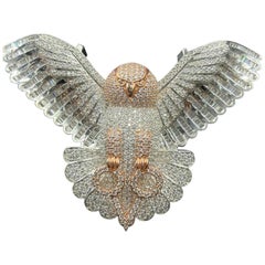 925 Sterling Silver Moissanite Owl Brooch Beautiful Gift For Wedding