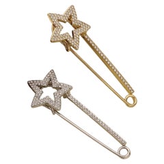 925 Sterling Silver Moissanite Star Pin Brooch Beautiful Gift For Wedding
