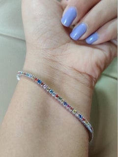 Natural Multi Sapphire Line Bracelet in 925 Silver for Best Graduation Gift