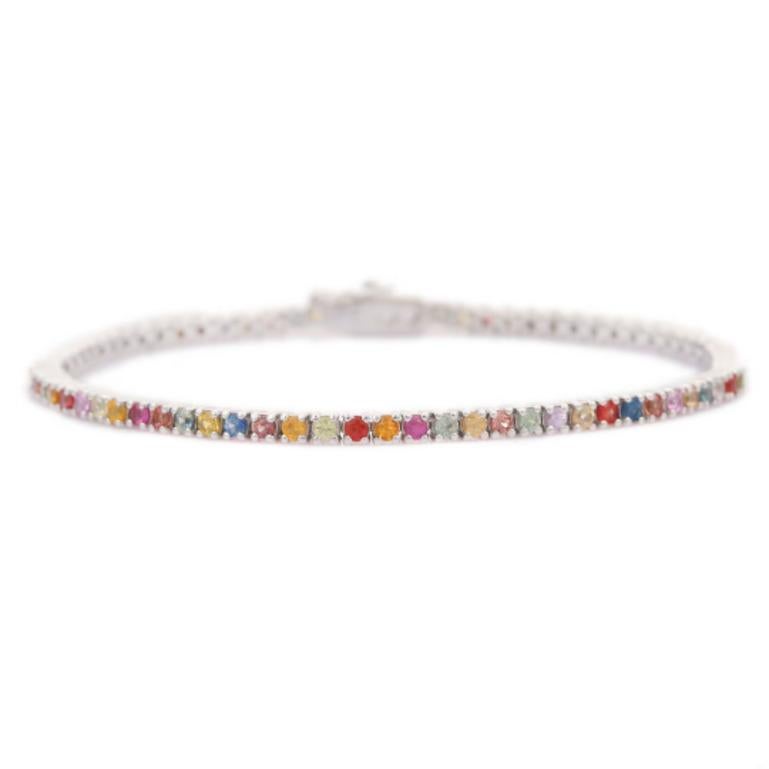Moderno Braccialetto con linea di zaffiri multipli Nature per la mamma Regalo Gioielli in Argento 925 in vendita