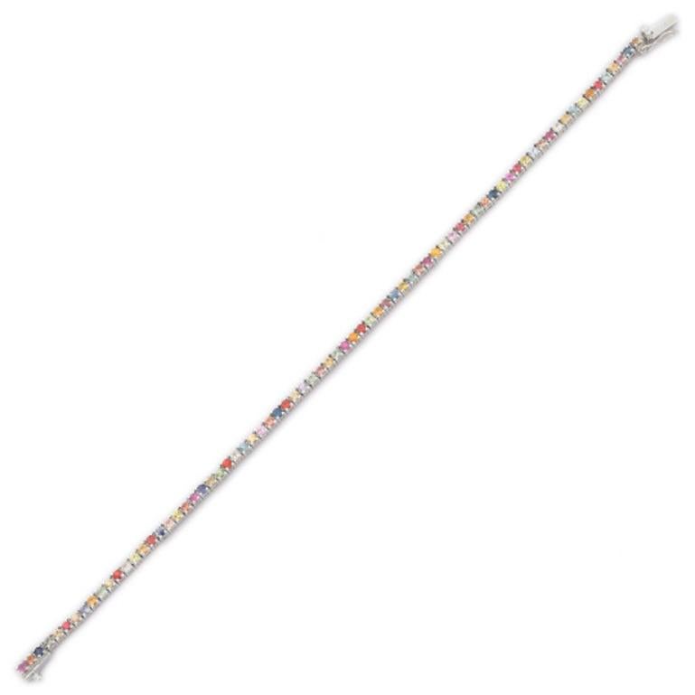 Taglio rotondo Braccialetto con linea di zaffiri multipli Nature per la mamma Regalo Gioielli in Argento 925 in vendita