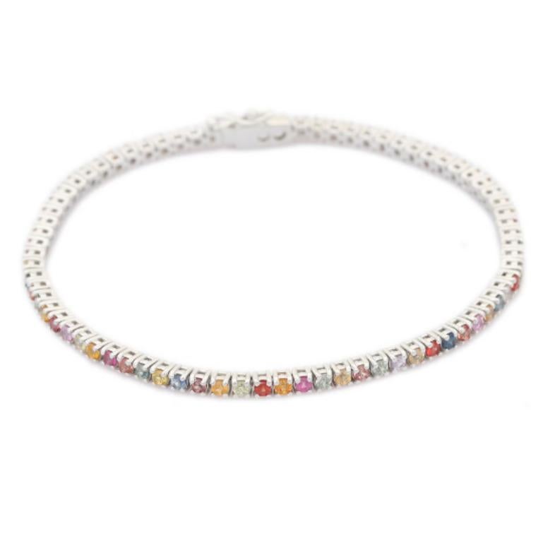 Donna Braccialetto con linea di zaffiri multipli Nature per la mamma Regalo Gioielli in Argento 925 in vendita