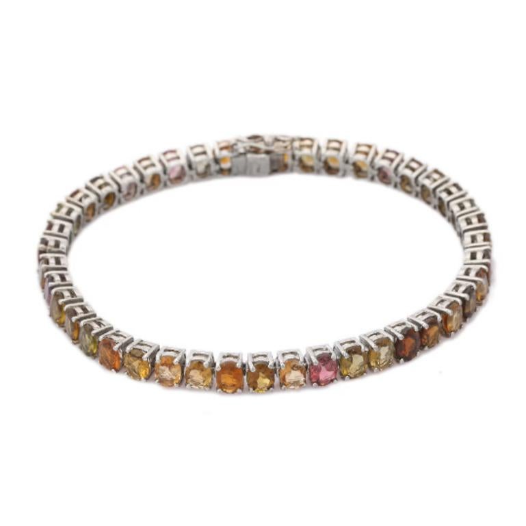 925 Sterling Silber Multi Turmalin Edelstein Tennisarmband für Oma Geschenk im Zustand „Neu“ im Angebot in New York, NY