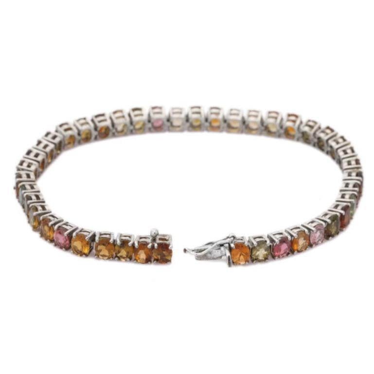 925 Sterling Silber Multi Turmalin Edelstein Tennisarmband für Oma Geschenk im Angebot 2