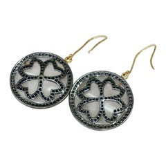 925 Sterling Silver Natural Black Diamond Earrings 14k Yellow Gold Hook Earring