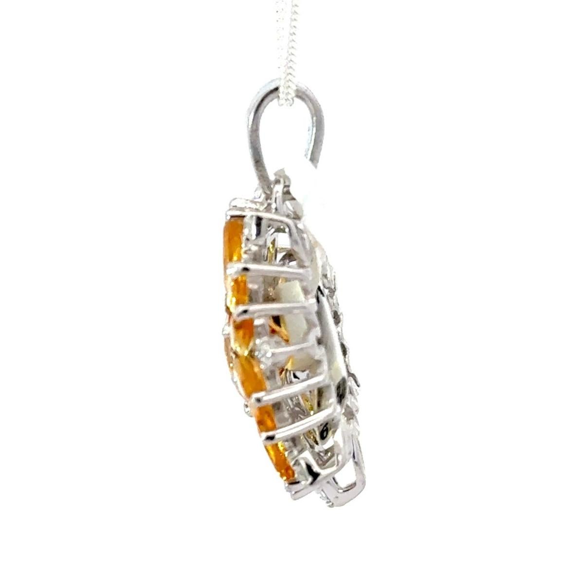 Women's 925 Sterling Silver Natural Citrine Flower Halo Pendant Necklace for Her For Sale
