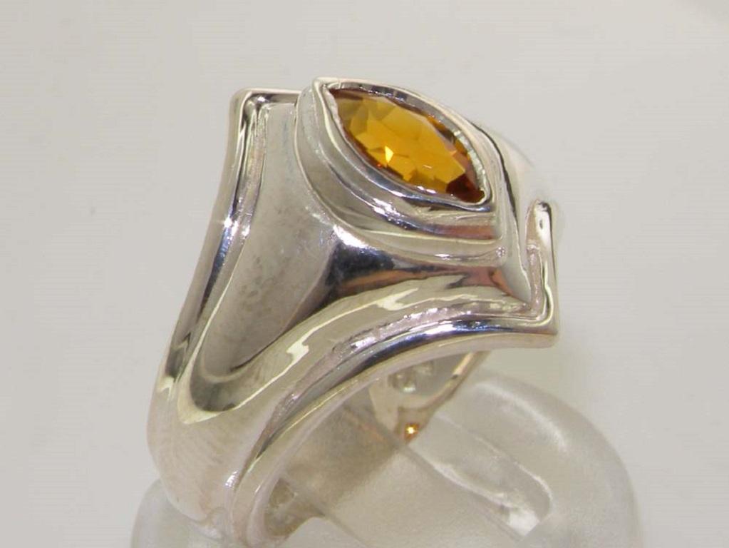 For Sale:  925 Sterling Silver Natural Citrine Unisex Marquise Solitaire Ring Customizable 2