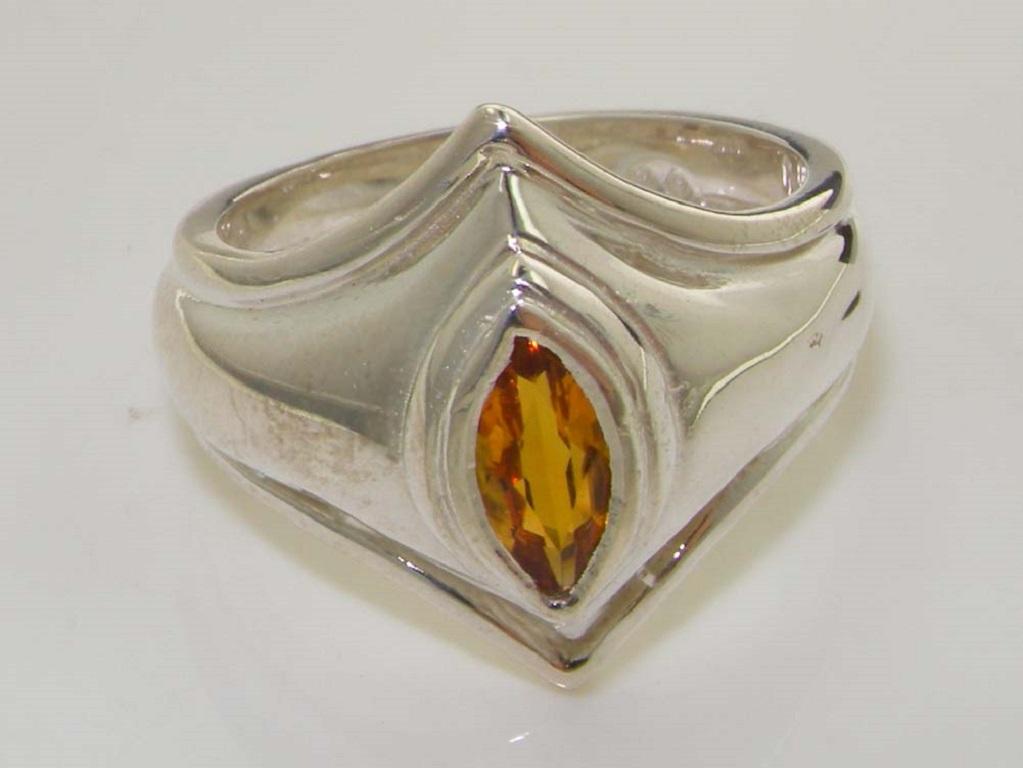 For Sale:  925 Sterling Silver Natural Citrine Unisex Marquise Solitaire Ring Customizable 6