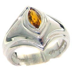925 Sterling Silver Natural Citrine Unisex Marquise Solitaire Ring Customizable