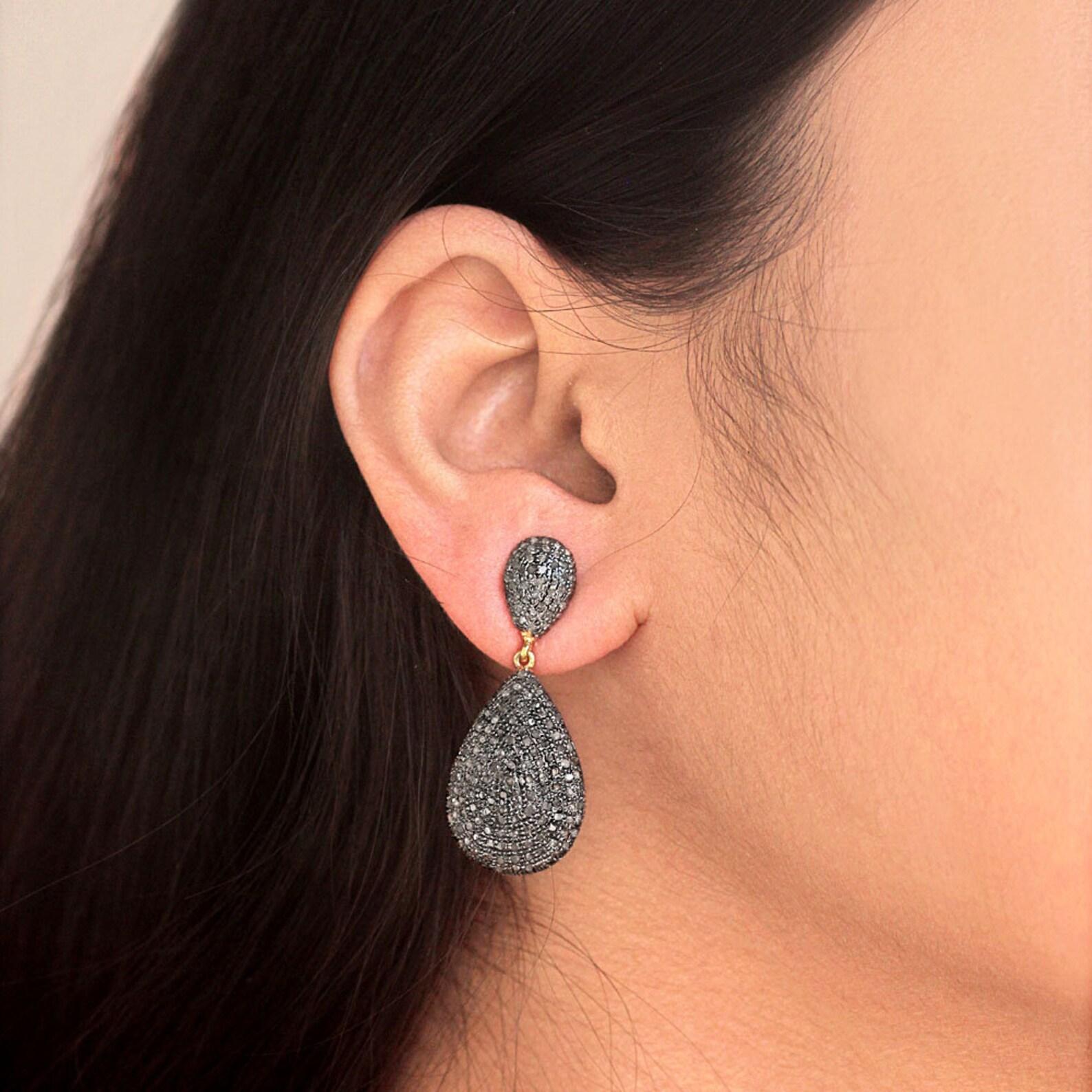 925 Sterling Silver Natural Diamond Bridal Drop & Dangle Earrings For Women. In New Condition For Sale In Chicago, IL