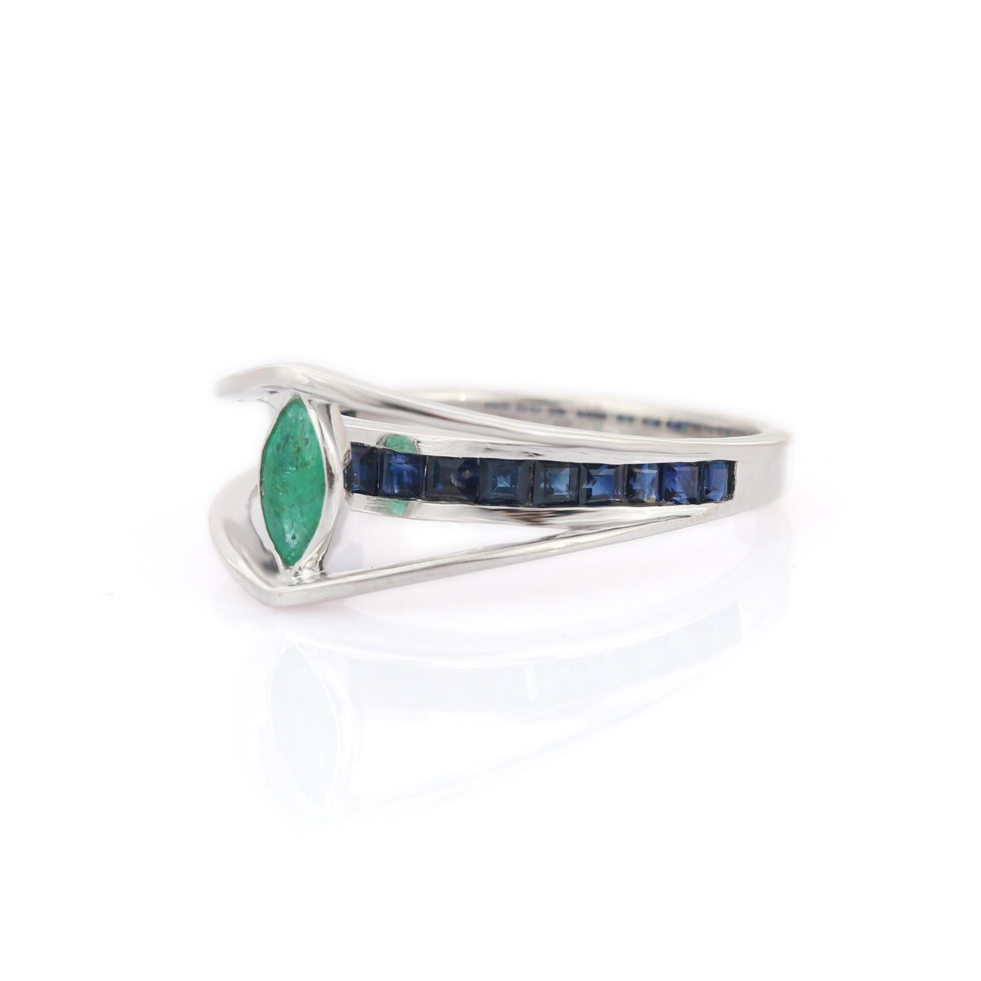 For Sale:  925 Sterling Silver Natural Emerald and Sapphire Ring, Christmas Gifts 2