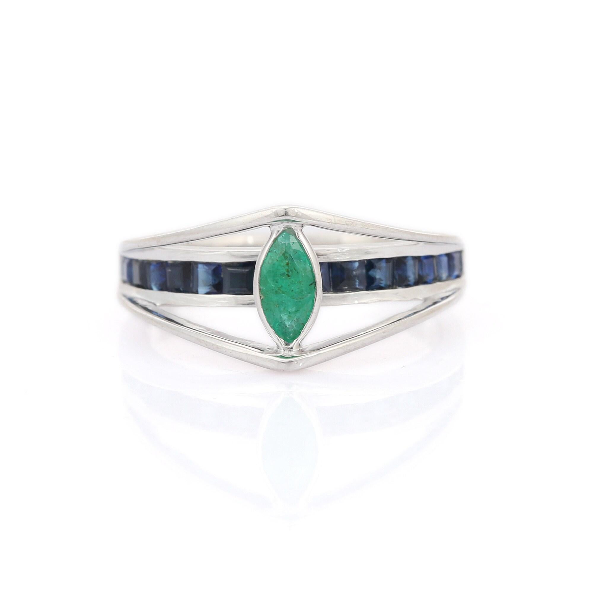 For Sale:  925 Sterling Silver Natural Emerald and Sapphire Ring, Christmas Gifts 6