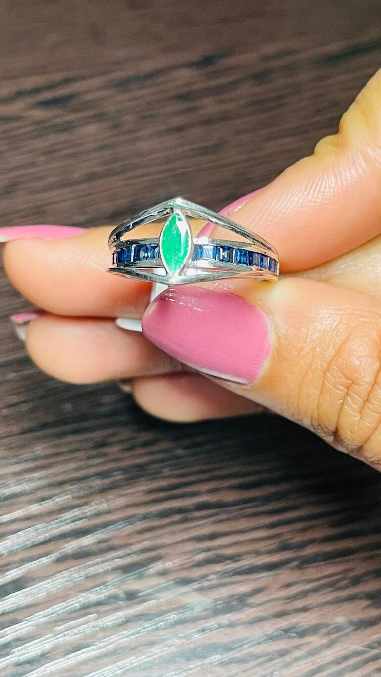 For Sale:  925 Sterling Silver Natural Emerald and Sapphire Ring, Christmas Gifts 7