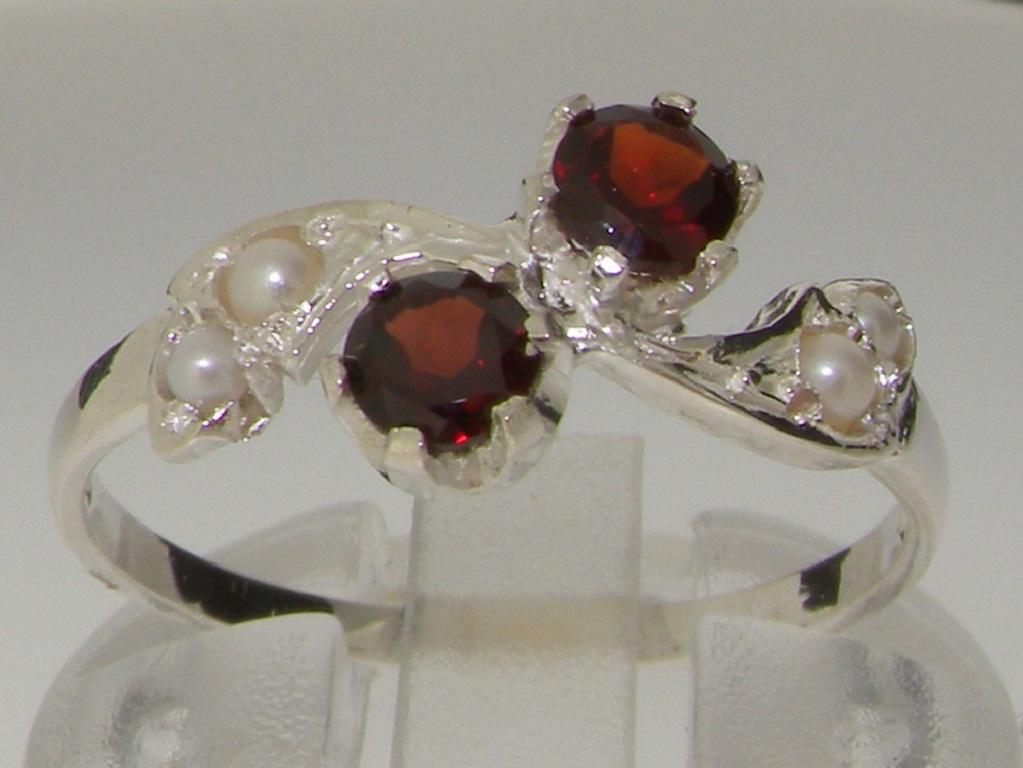 For Sale:  925 Sterling Silver Natural Garnet & Pearl Dainty Floral Cluster Customizable 2