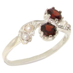 925 Sterling Silver Natural Garnet & Pearl Dainty Floral Cluster Customizable