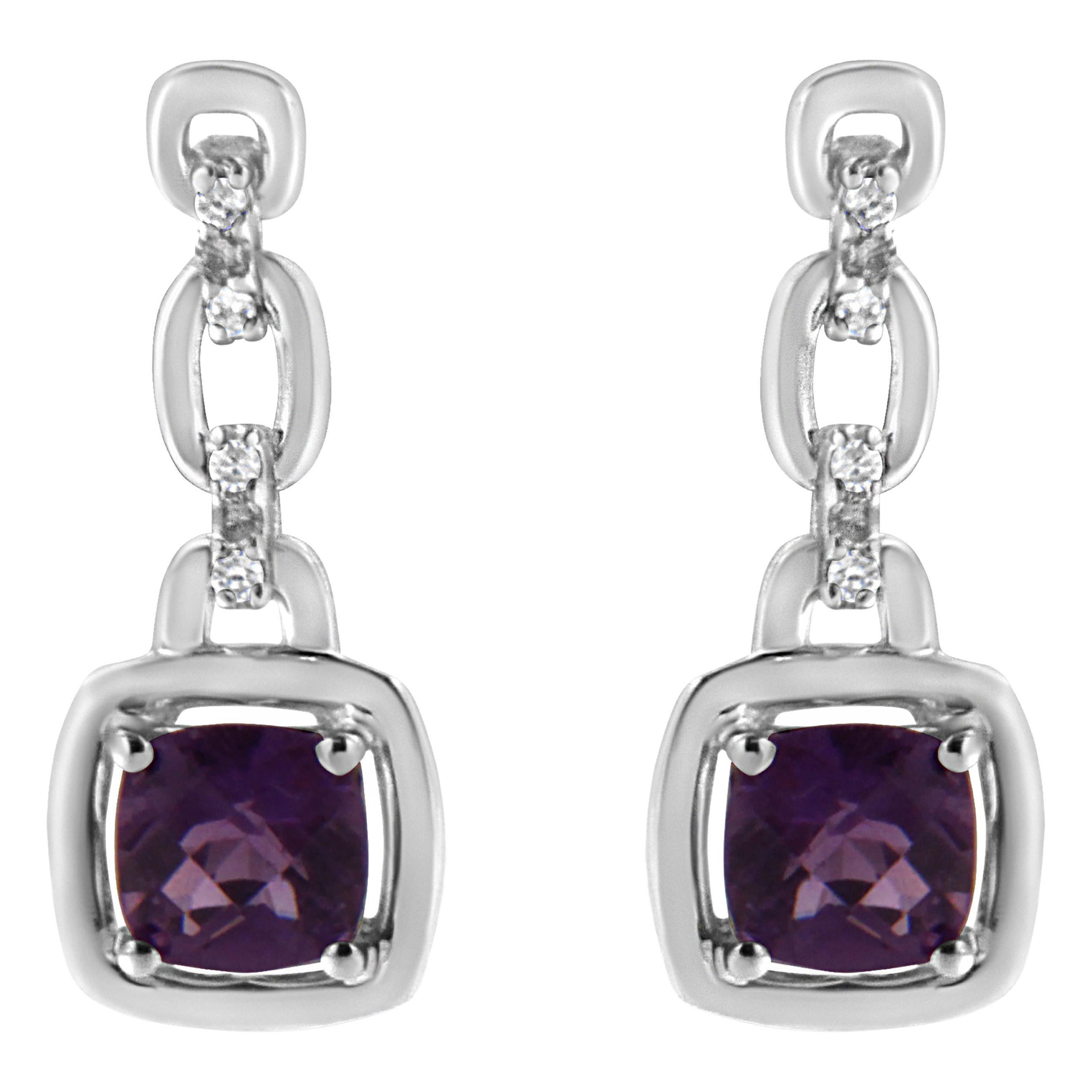 -Orecchini a goccia e pendenti in argento 925, ametista naturale viola e diamante