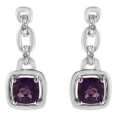 -Orecchini a goccia e pendenti in argento 925, ametista naturale viola e diamante