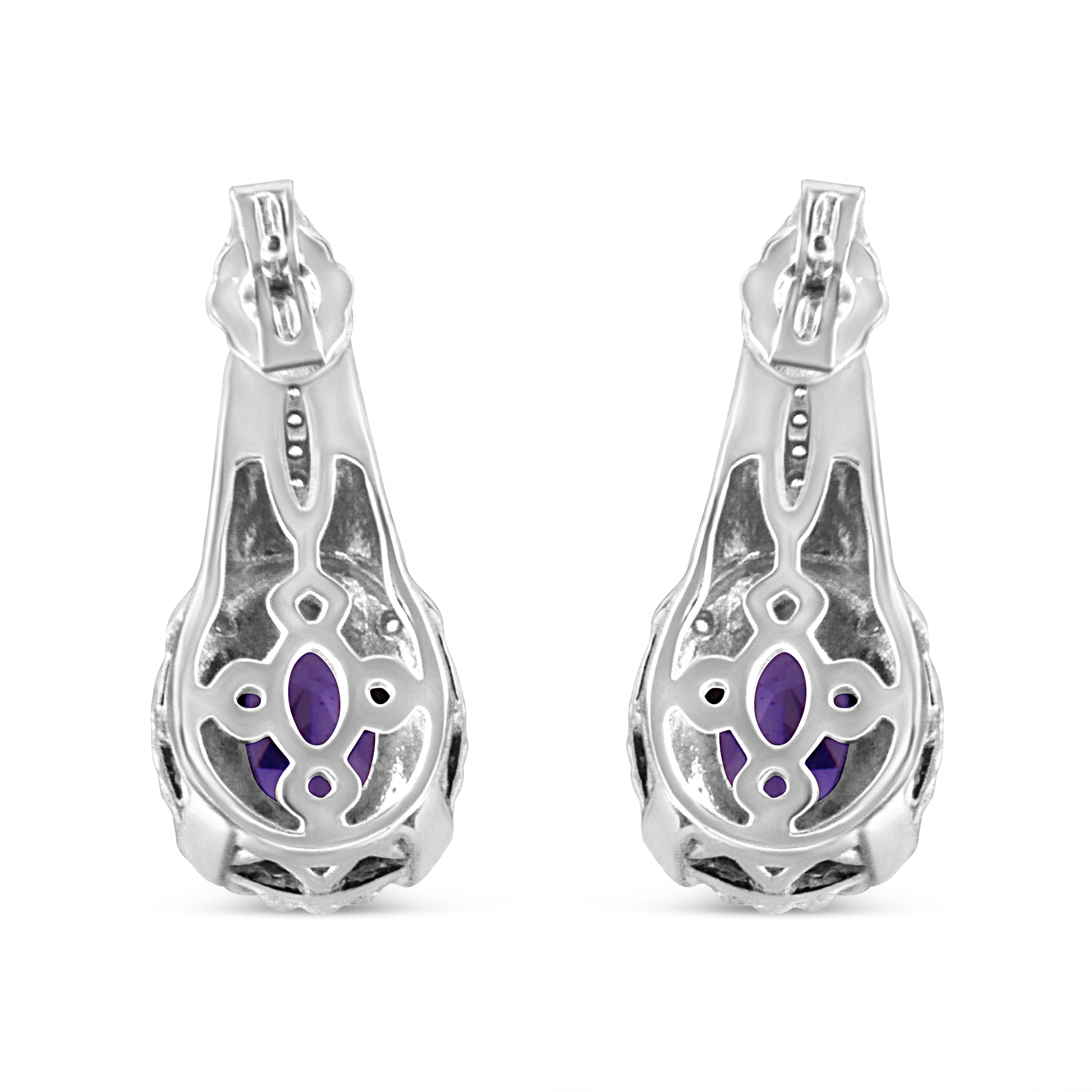 Contemporain Boucles d'oreilles pendantes en argent 925 avec améthyste violette naturelle et diamant en vente