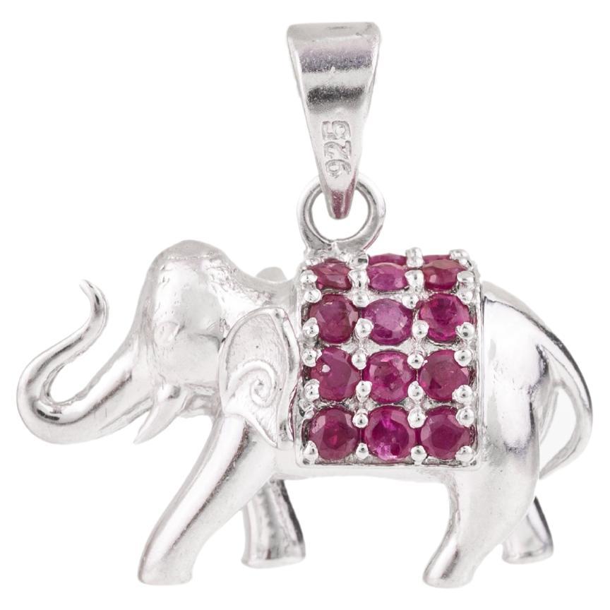 .925 Sterling Silver Natural Ruby Elephant Pendant Gift for Her For Sale