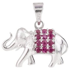 .925 Sterling Silver Natural Ruby Elephant Pendentif Gift for Her