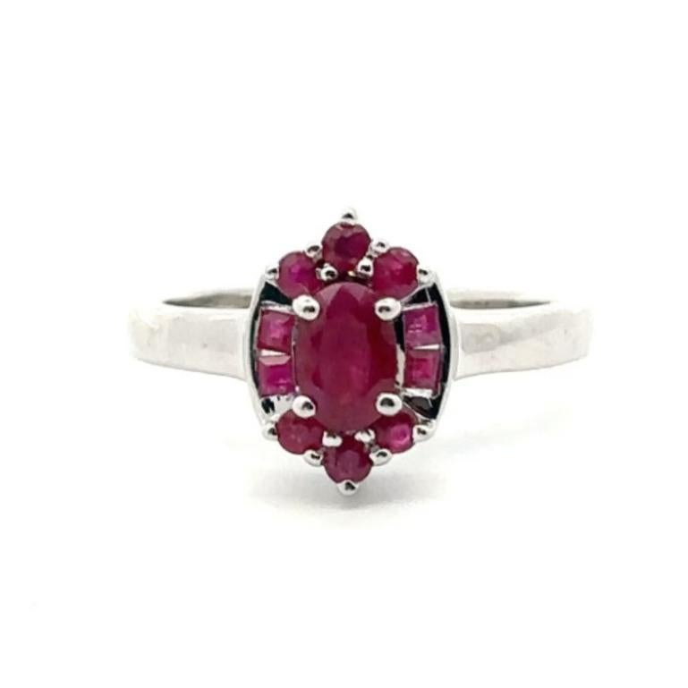 For Sale:  .925 Sterling Silver Natural Ruby Halo Cluster Ring for Her 3