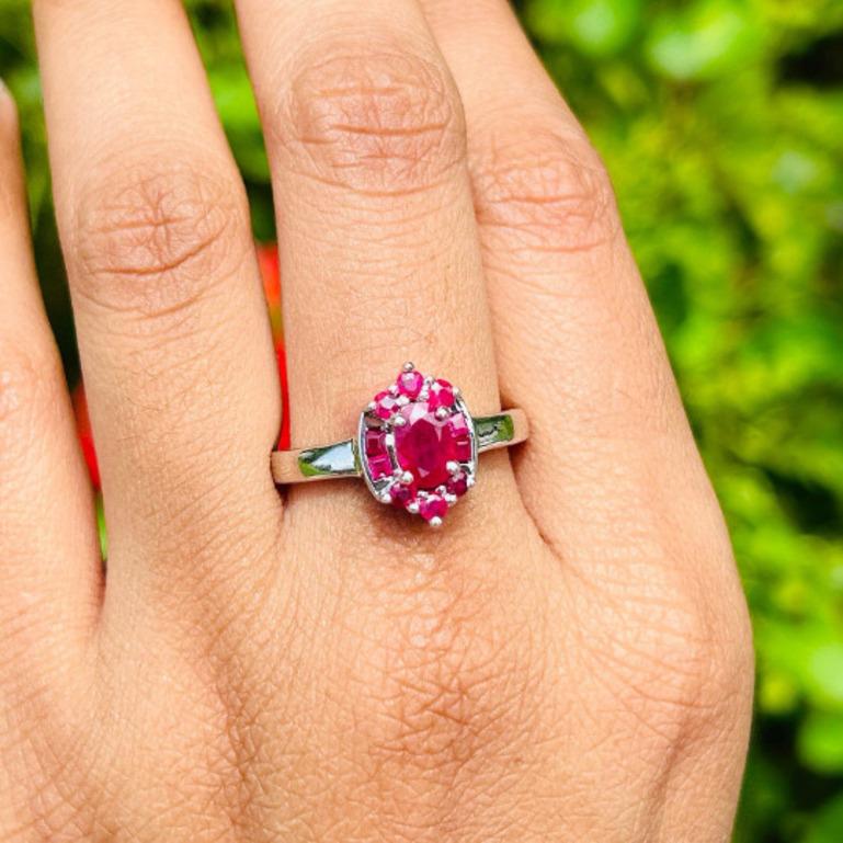 For Sale:  .925 Sterling Silver Natural Ruby Halo Cluster Ring for Her 4